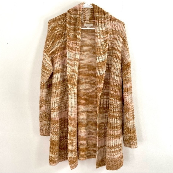 LOFT Sweaters - LOFT Tan/ Camel & Pink Knit Open Front Cardigan